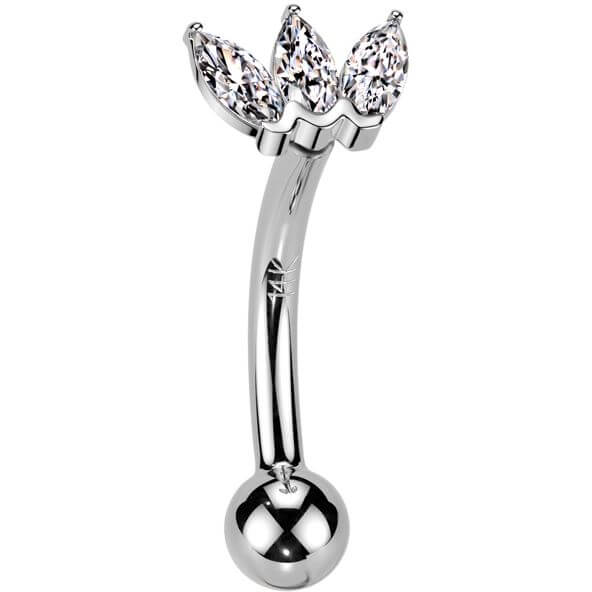 Solid Gold 14 Carat Eyebrow Piercing triple marquise cut zirconia