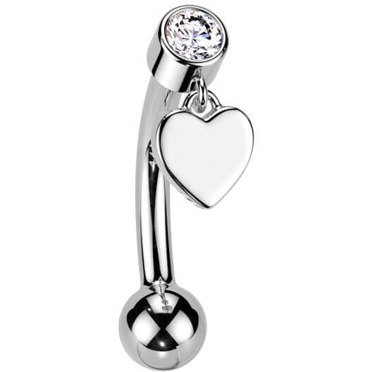 Solid Gold 14 Carat Eyebrow Piercing heart zirconia dangle Push-In