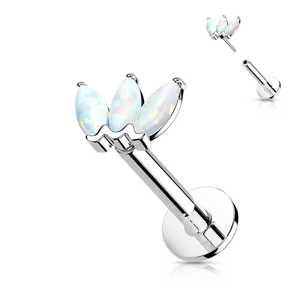 Oro 14 kt Labret Marquise 3 opali Push-In
