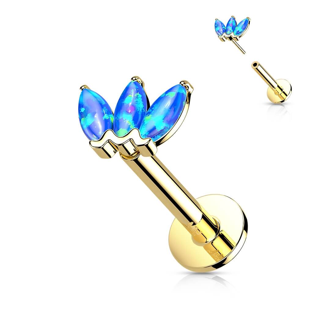 Oro 14 kt Labret Marquise 3 opali Push-In