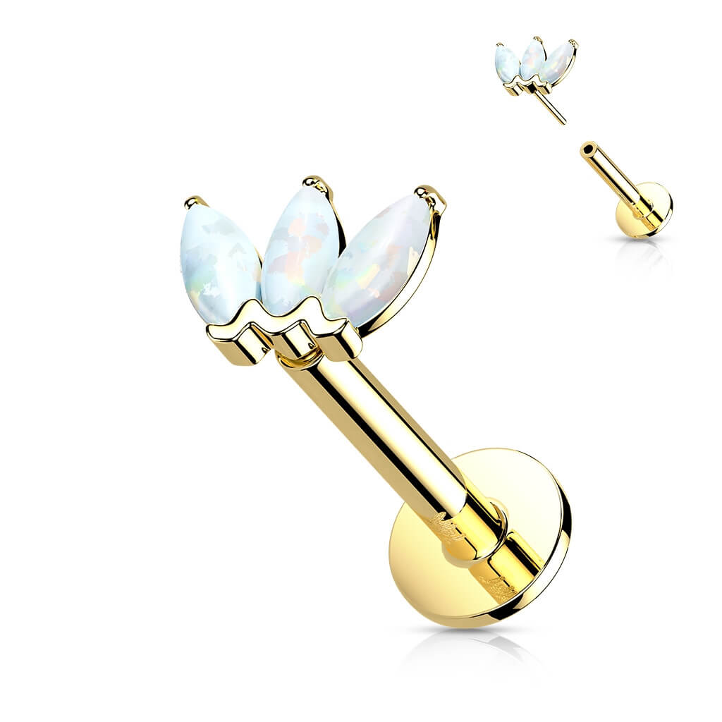 Oro 14 kt Labret Marquise 3 opali Push-In