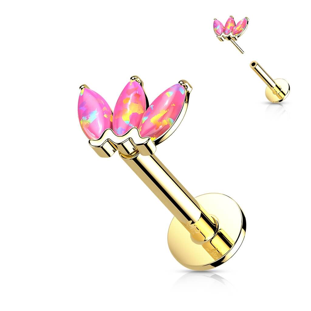 Oro 14 kt Labret Marquise 3 opali Push-In
