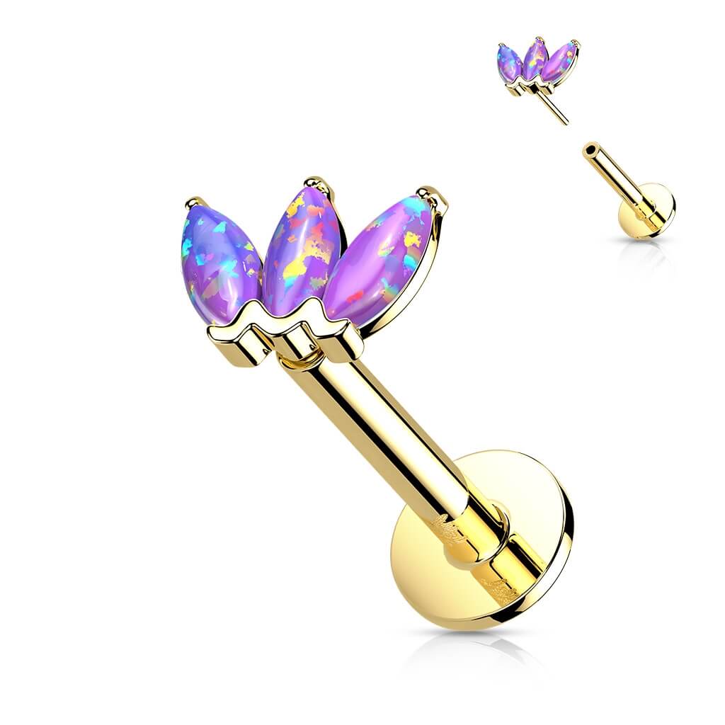 Oro 14 kt Labret Marquise 3 opali Push-In