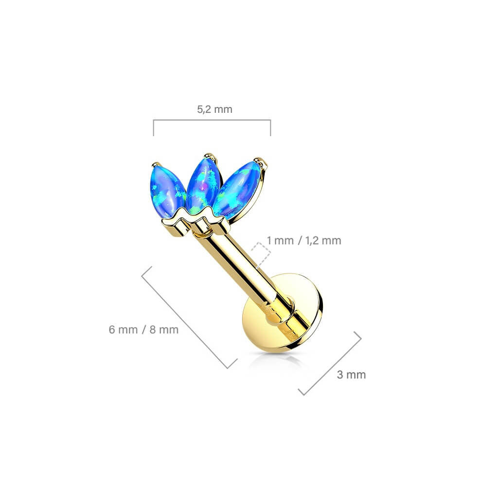 Oro 14 kt Labret Marquise 3 opali Push-In