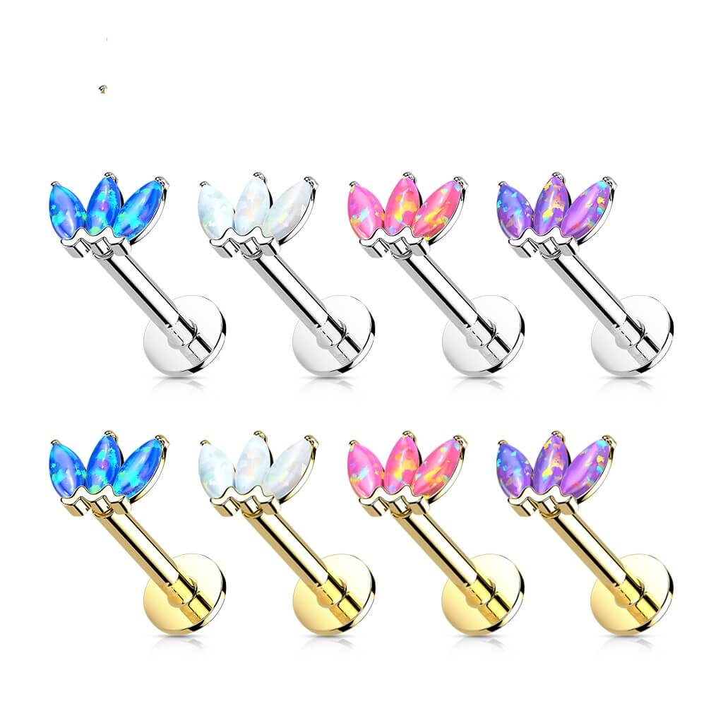 Oro 14 kt Labret Marquise 3 opali Push-In
