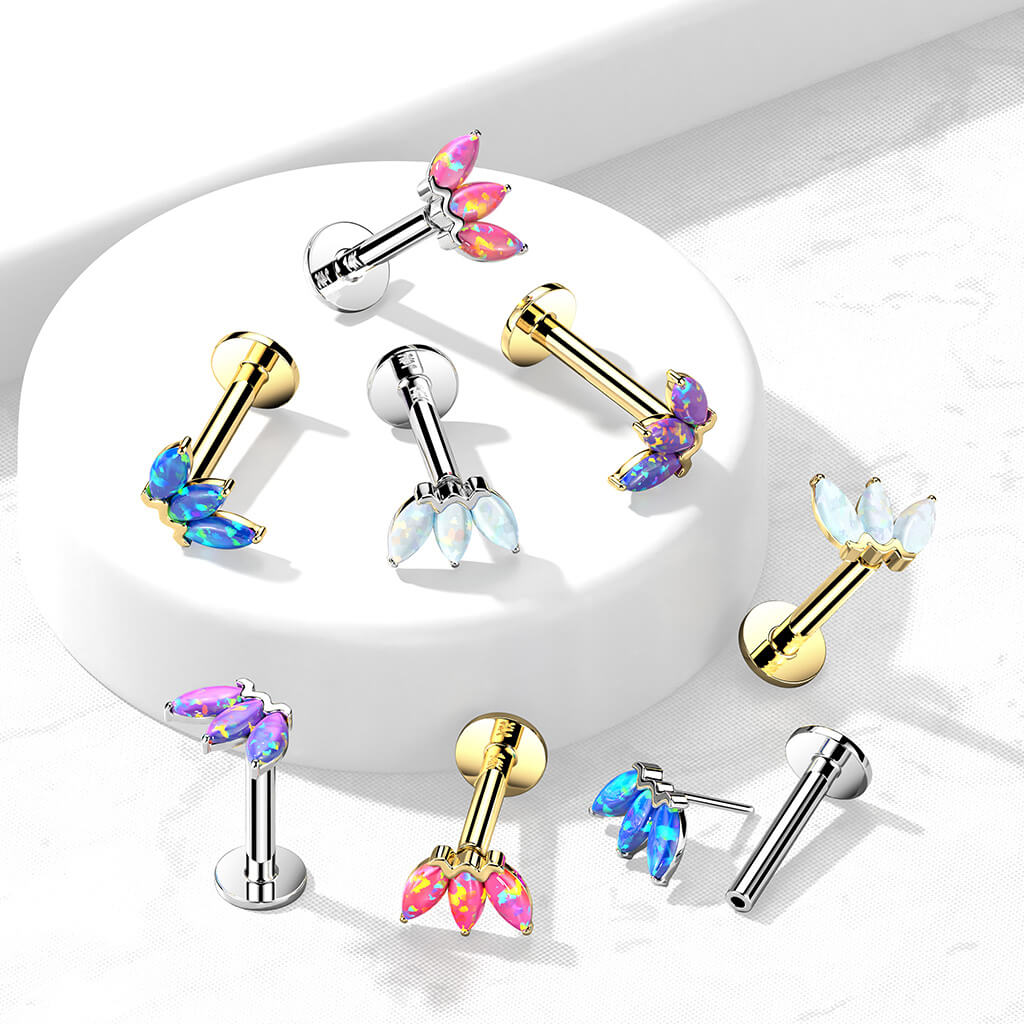 Oro 14 kt Labret Marquise 3 opali Push-In