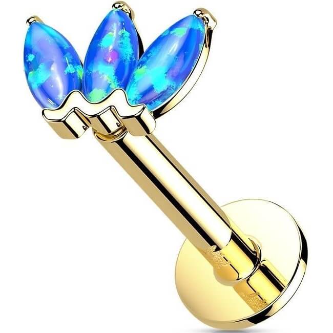 Oro 14 kt Labret Marquise 3 opali Push-In