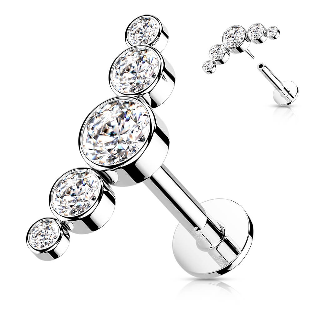 Oro 14 kt Labret 5 Zirconi Push-In