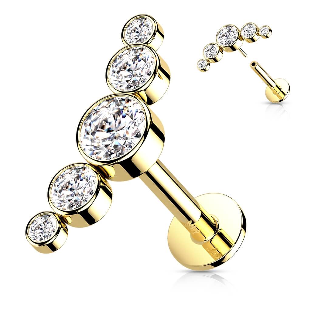 Oro 14 kt Labret 5 Zirconi Push-In