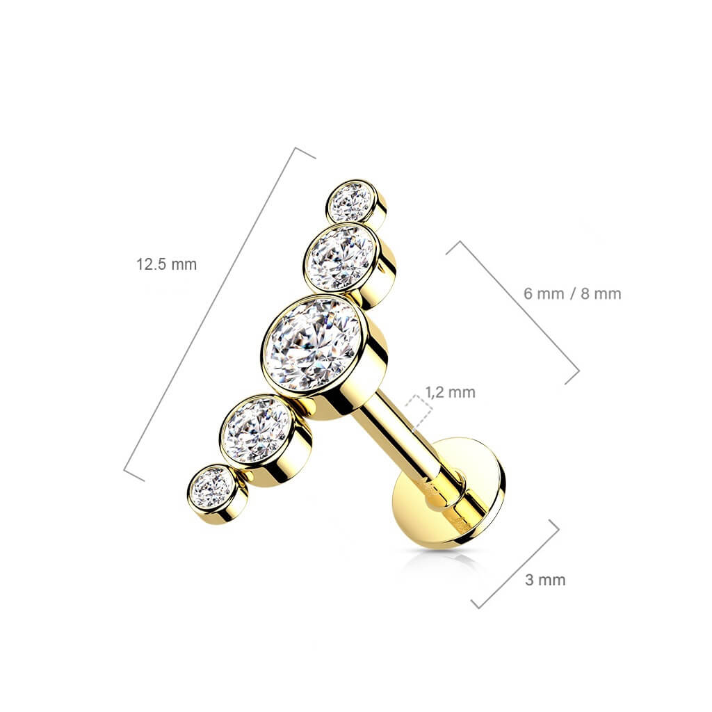 Oro 14 kt Labret 5 Zirconi Push-In