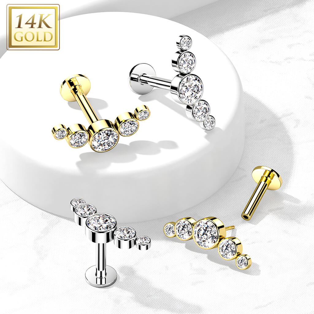 Oro 14 kt Labret 5 Zirconi Push-In