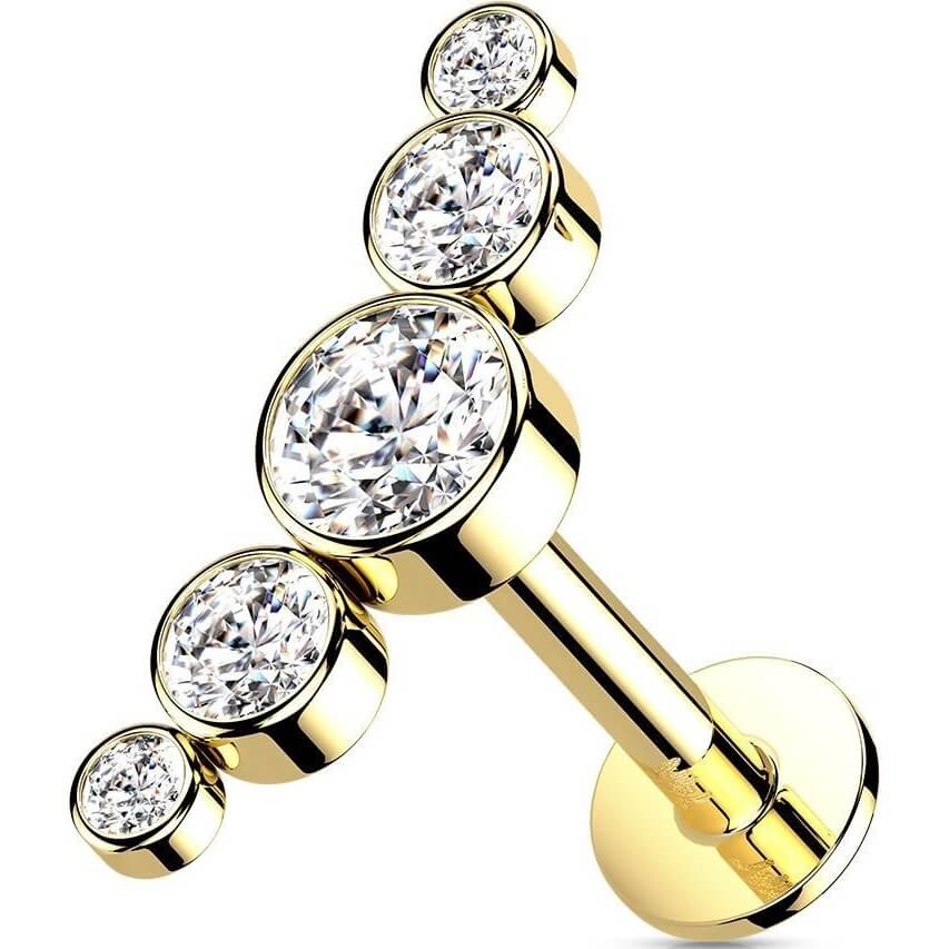 Oro 14 kt Labret 5 Zirconi Push-In
