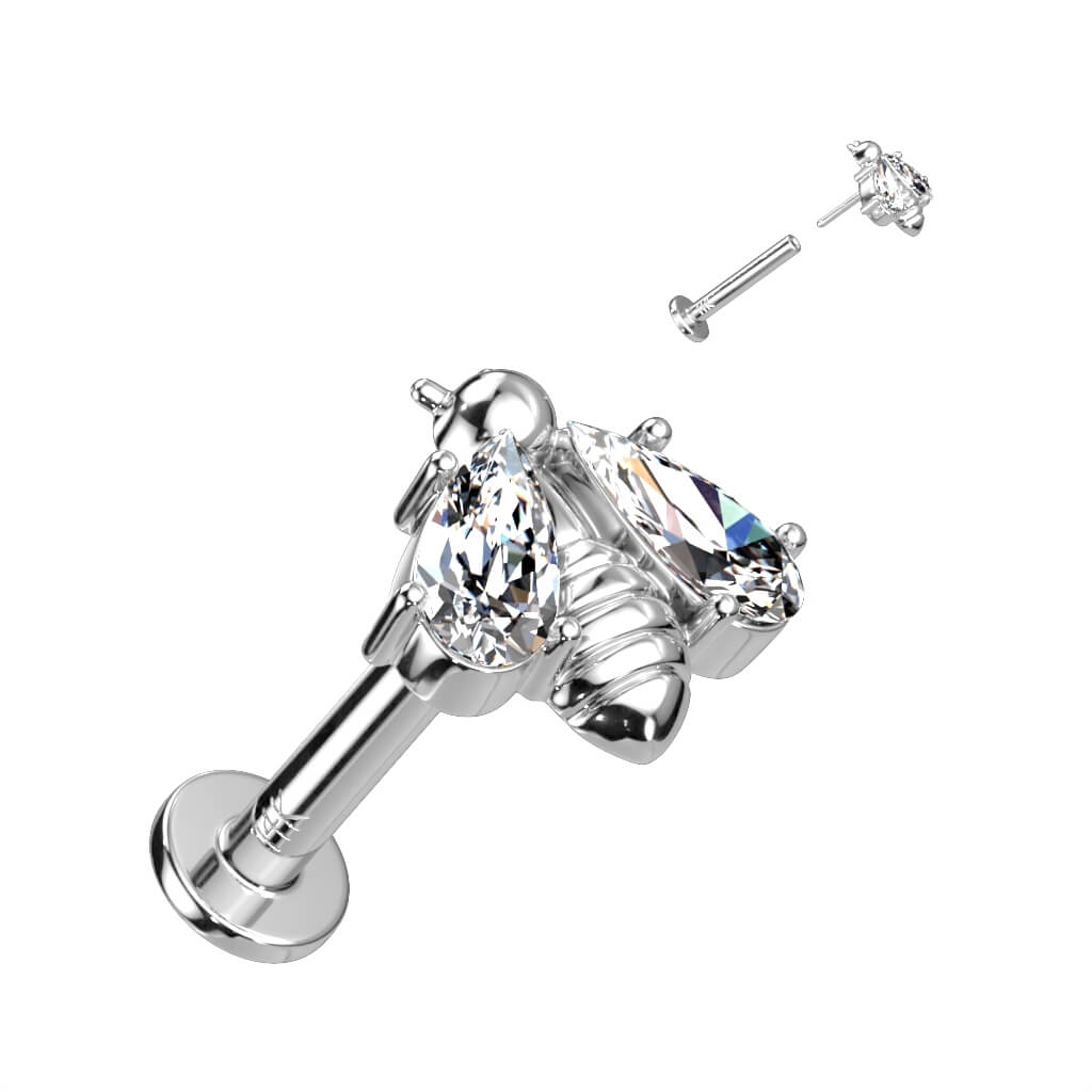 14 Karat Gold Labret Biene Zirkonia Gelbgold Weißgold Push-In