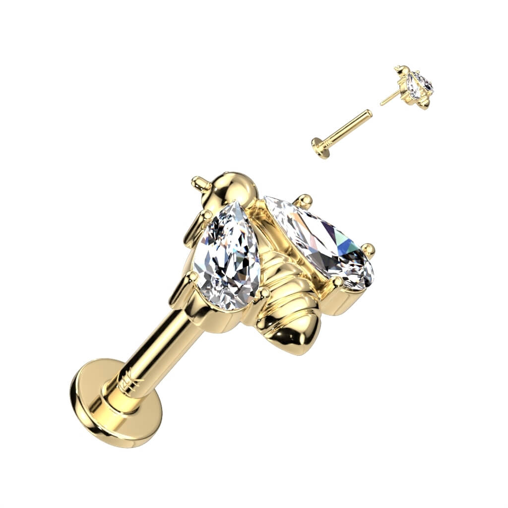 14 Karat Gold Labret Biene Zirkonia Gelbgold Weißgold Push-In