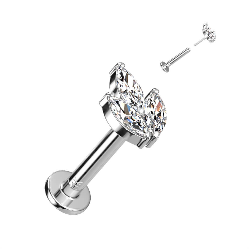 Oro 14 kt Labret Foglia di zirconi Push-In