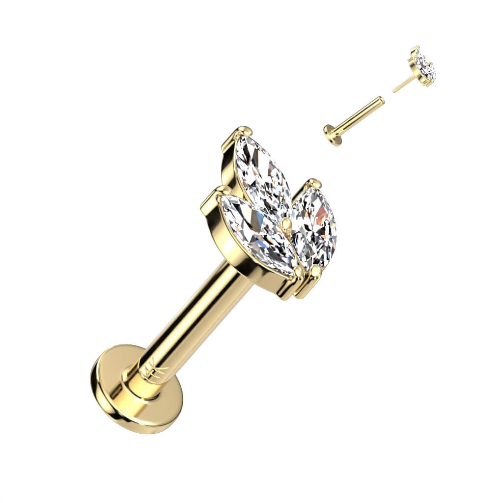 Oro 14 kt Labret Foglia di zirconi Push-In