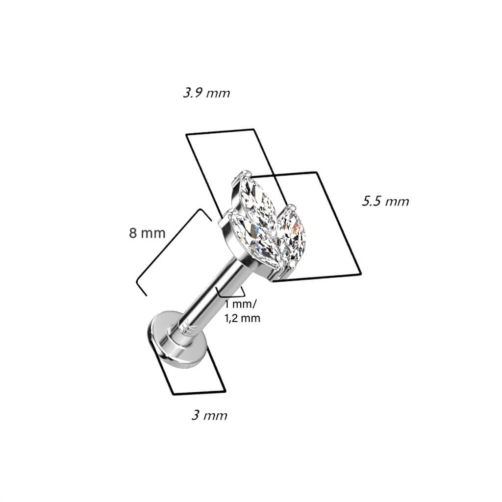 Oro 14 kt Labret Foglia di zirconi Push-In