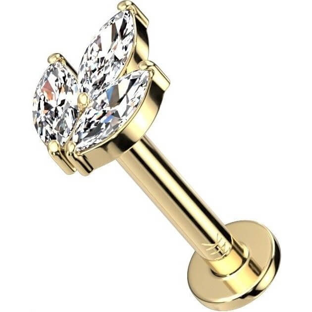 Oro 14 kt Labret Foglia di zirconi Push-In