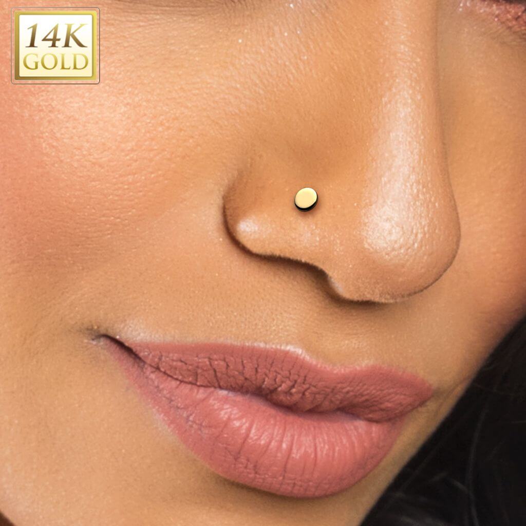Solid Gold 14 Carat Labret round nose piercing Push-In