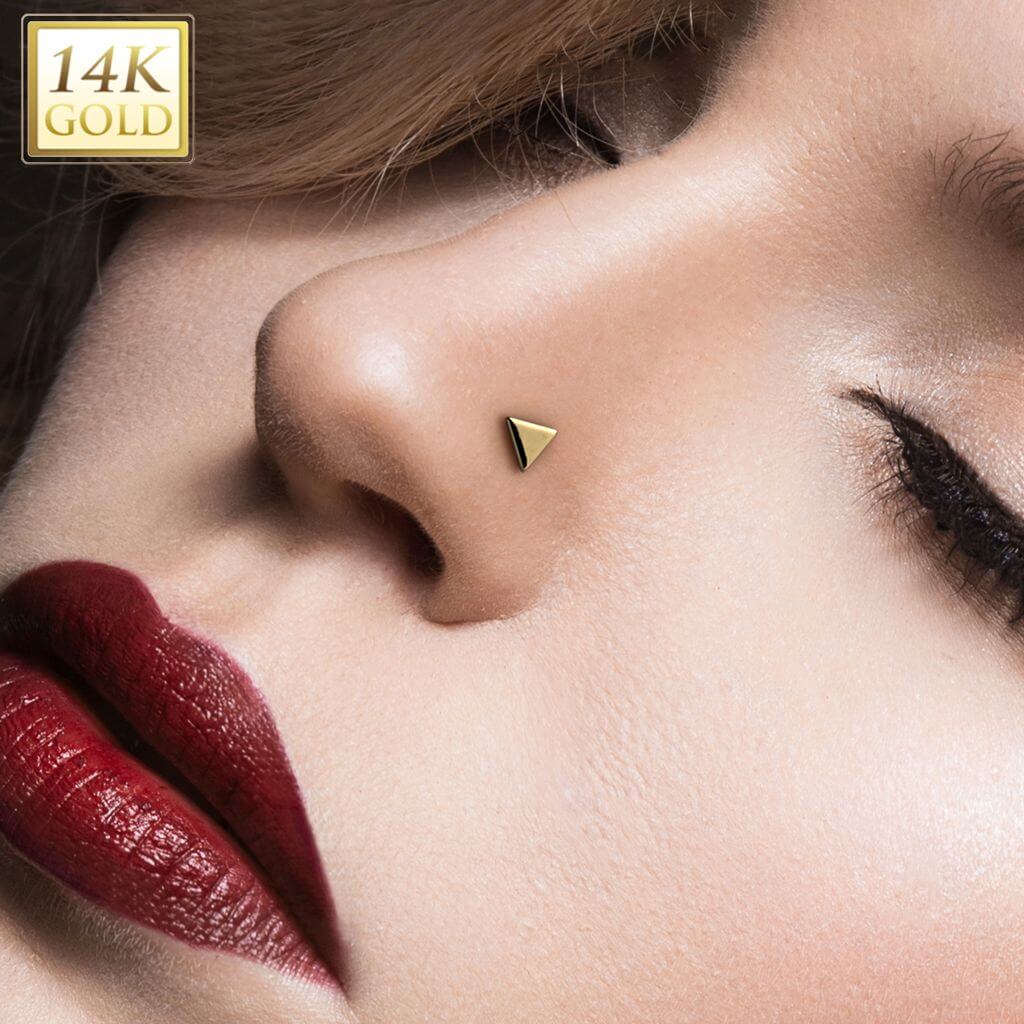 Solid Gold 14 Carat Labret triangle nose piercing Push-In