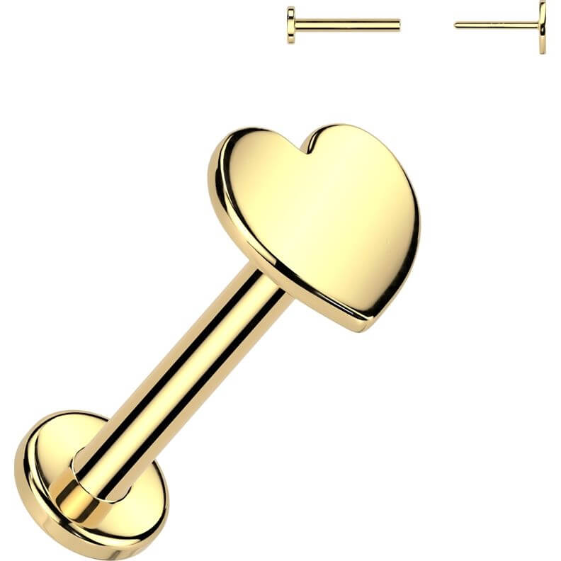 Solid Gold 14 Carat Labret heart nose piercing Push-In