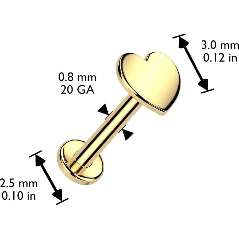 Solid Gold 14 Carat Labret heart nose piercing Push-In