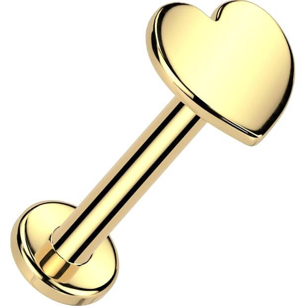 Solid Gold 14 Carat Labret heart nose piercing Push-In