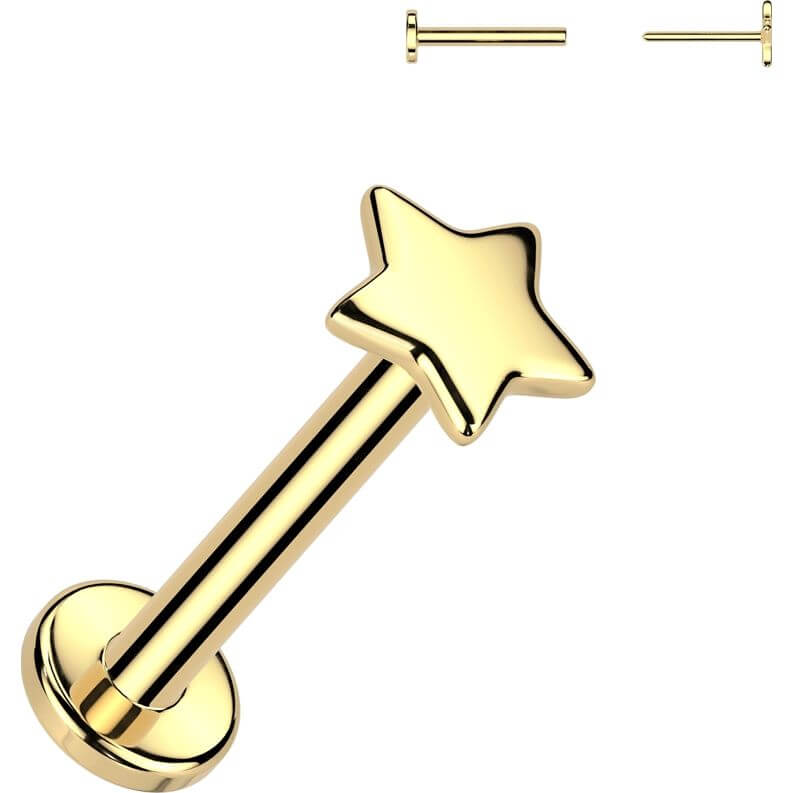 Solid Gold 14 Carat Labret star nose piercing Push-In