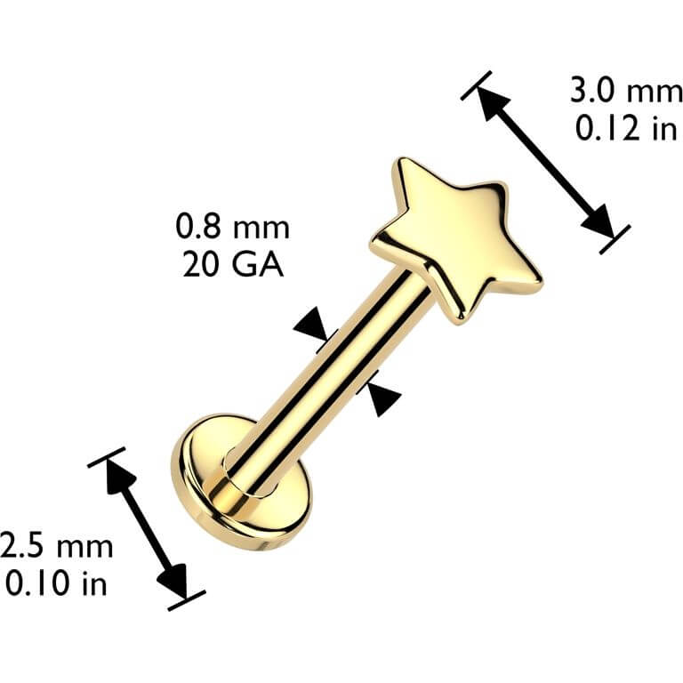 Solid Gold 14 Carat Labret star nose piercing Push-In