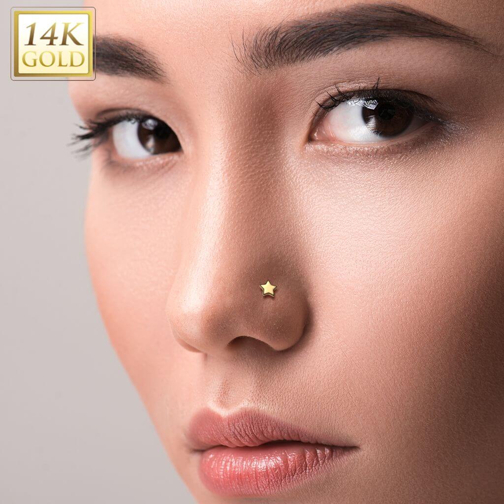 Solid Gold 14 Carat Labret star nose piercing Push-In