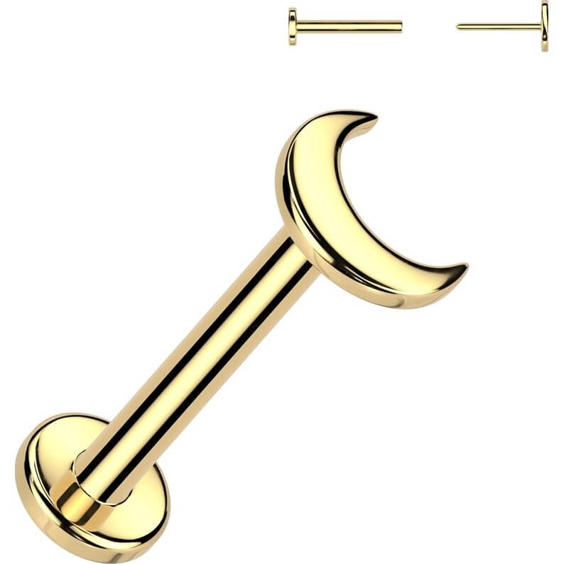 Solid Gold 14 Carat Labret moon nose piercing Push-In