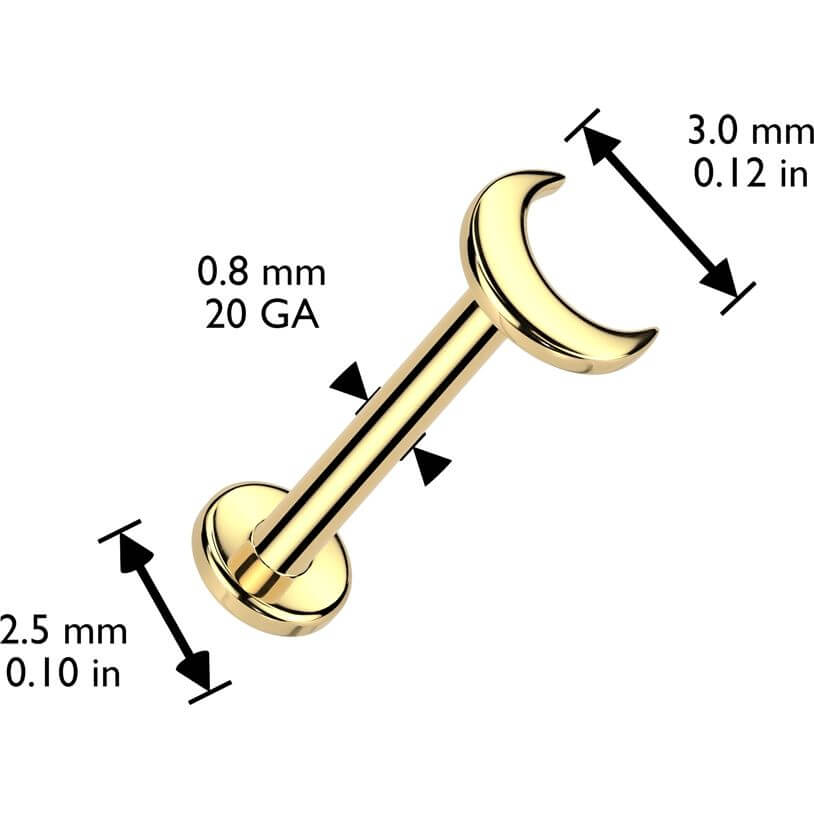 Solid Gold 14 Carat Labret moon nose piercing Push-In