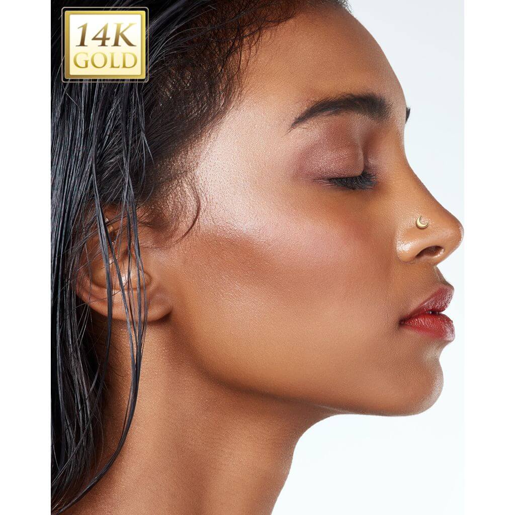 Solid Gold 14 Carat Labret moon nose piercing Push-In