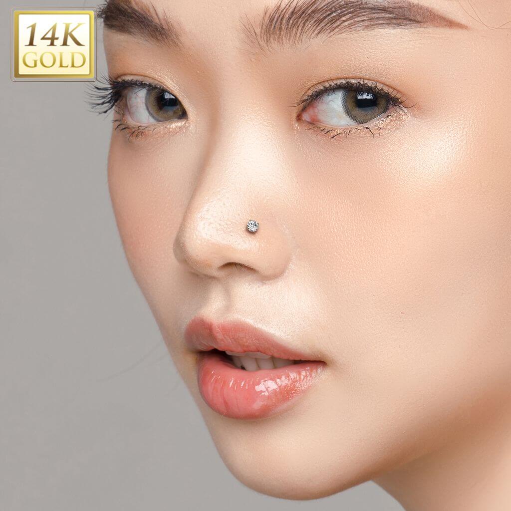 Solid Gold 14 Carat Labret zirconia prong setting Push-In