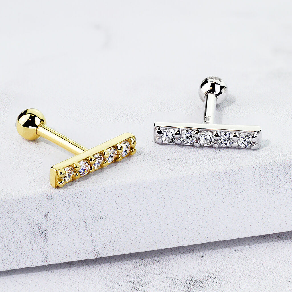 Oro 14 kt Barbell Barra di zirconi