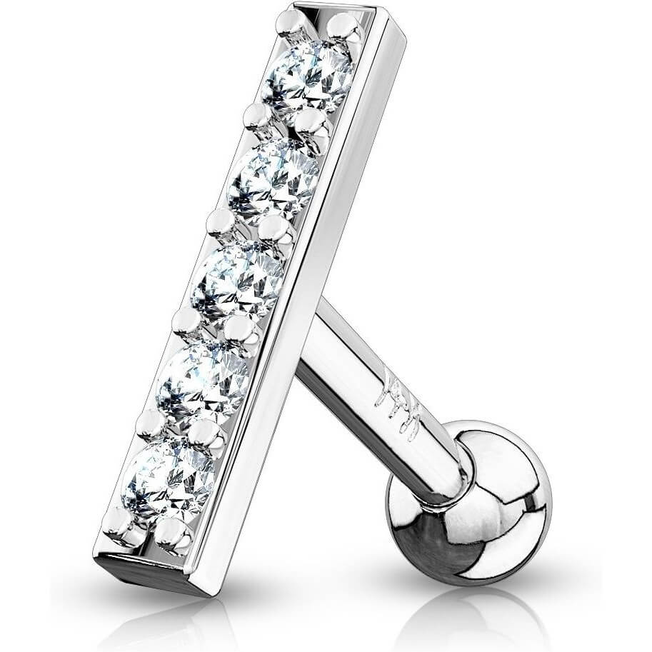 Oro 14 kt Barbell Barra di zirconi
