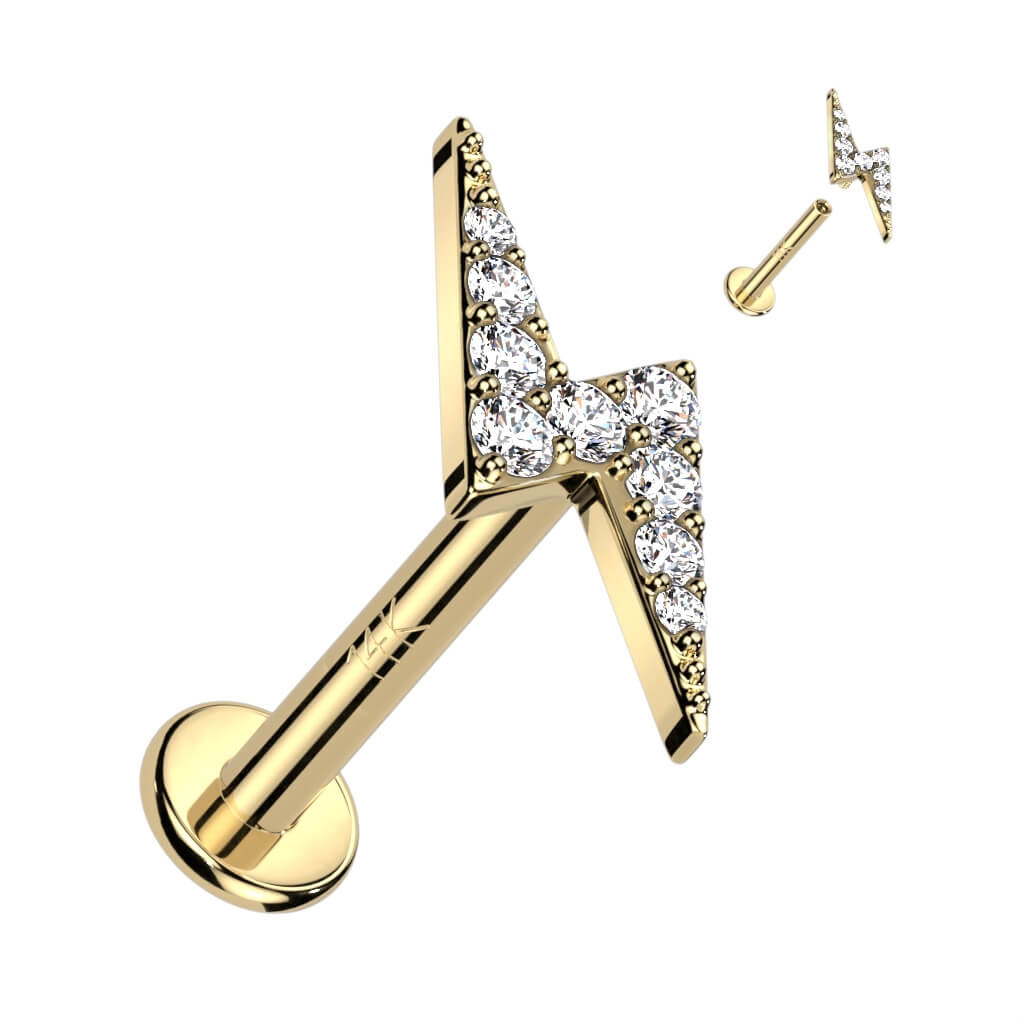 Oro 14kt Circonita Rayo Rosca interna Labret