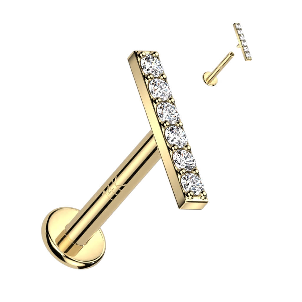 Oro 14 kt Labret Barra di zirconi Filettatura Interna