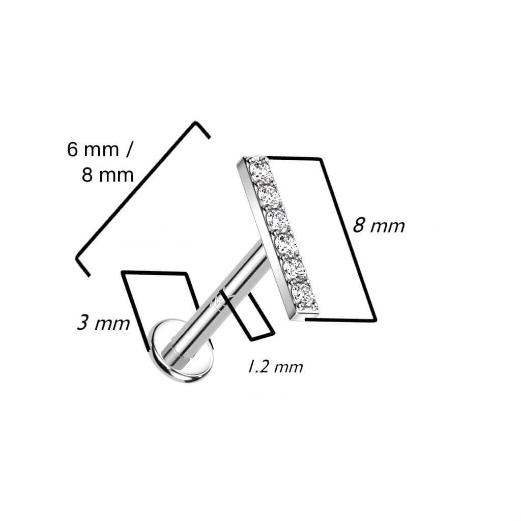 Oro 14 kt Labret Barra di zirconi Filettatura Interna