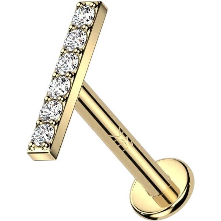 Oro 14 kt Labret Barra di zirconi Filettatura Interna