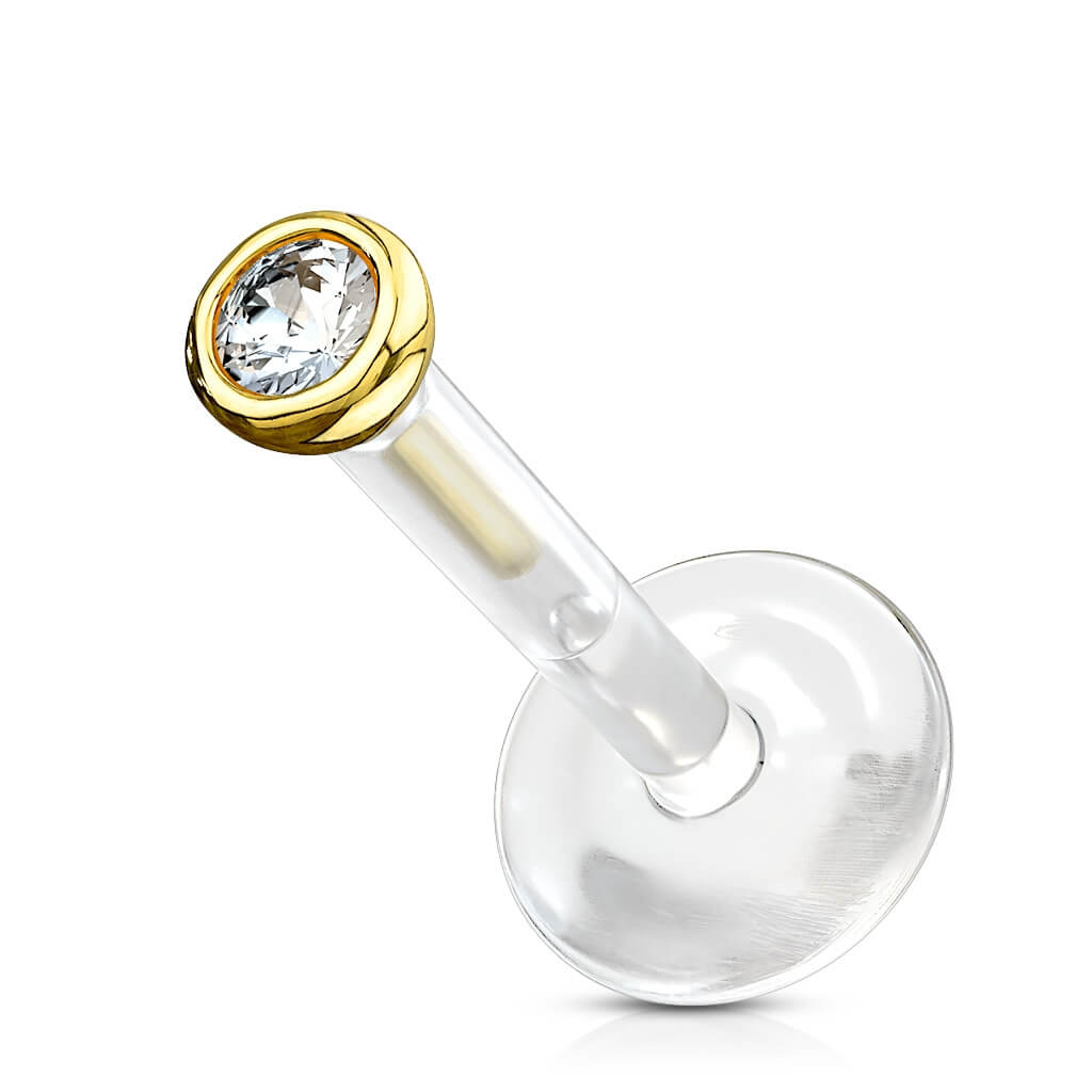 Oro 14 kt Labret Zircone rotondo Push-In