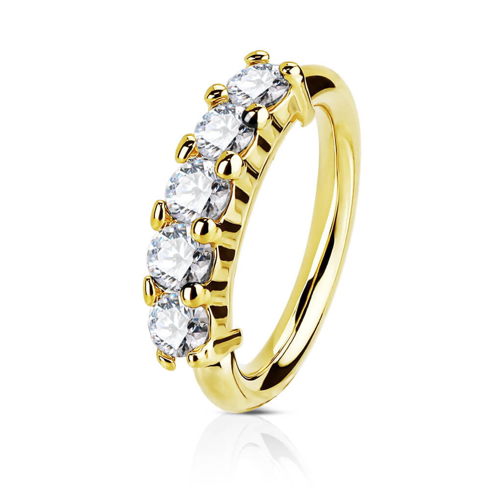 14 Karat Gold Ring 5 Zirkonia Gelbgold Weißgold Biegbar
