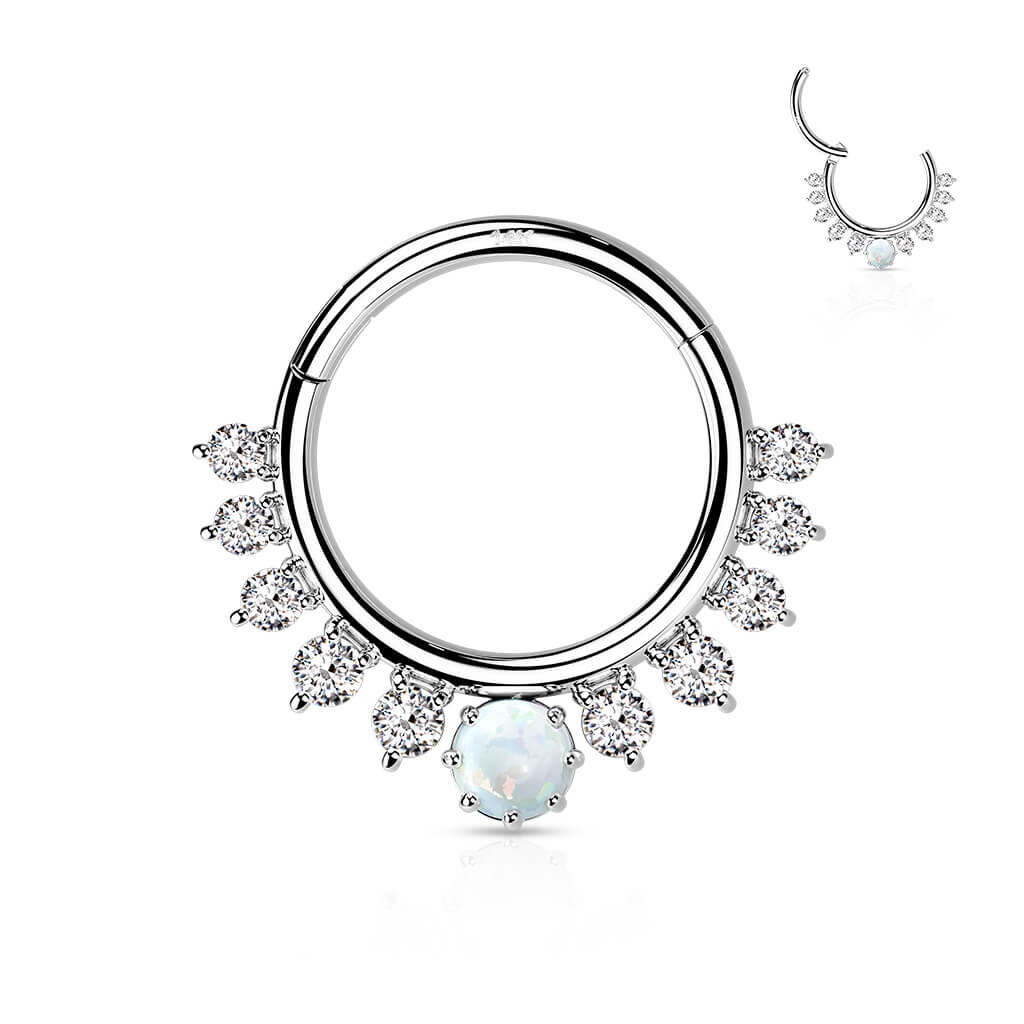Or 14kt Anneau Zircone Opale Cliqueur