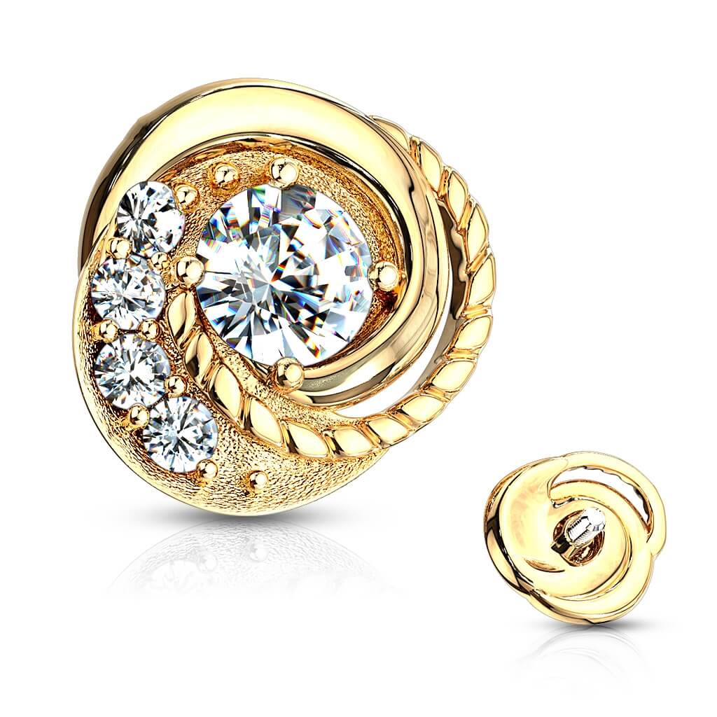 Złoto 585 róża cyrkonia microdermal gwint wewnętrzny