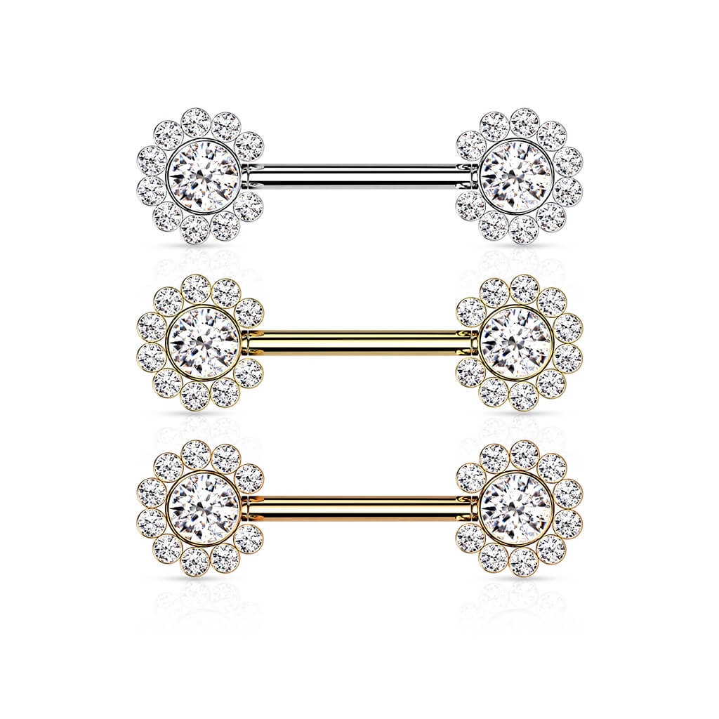 Nipple Piercing Flower Zirconia Push-In