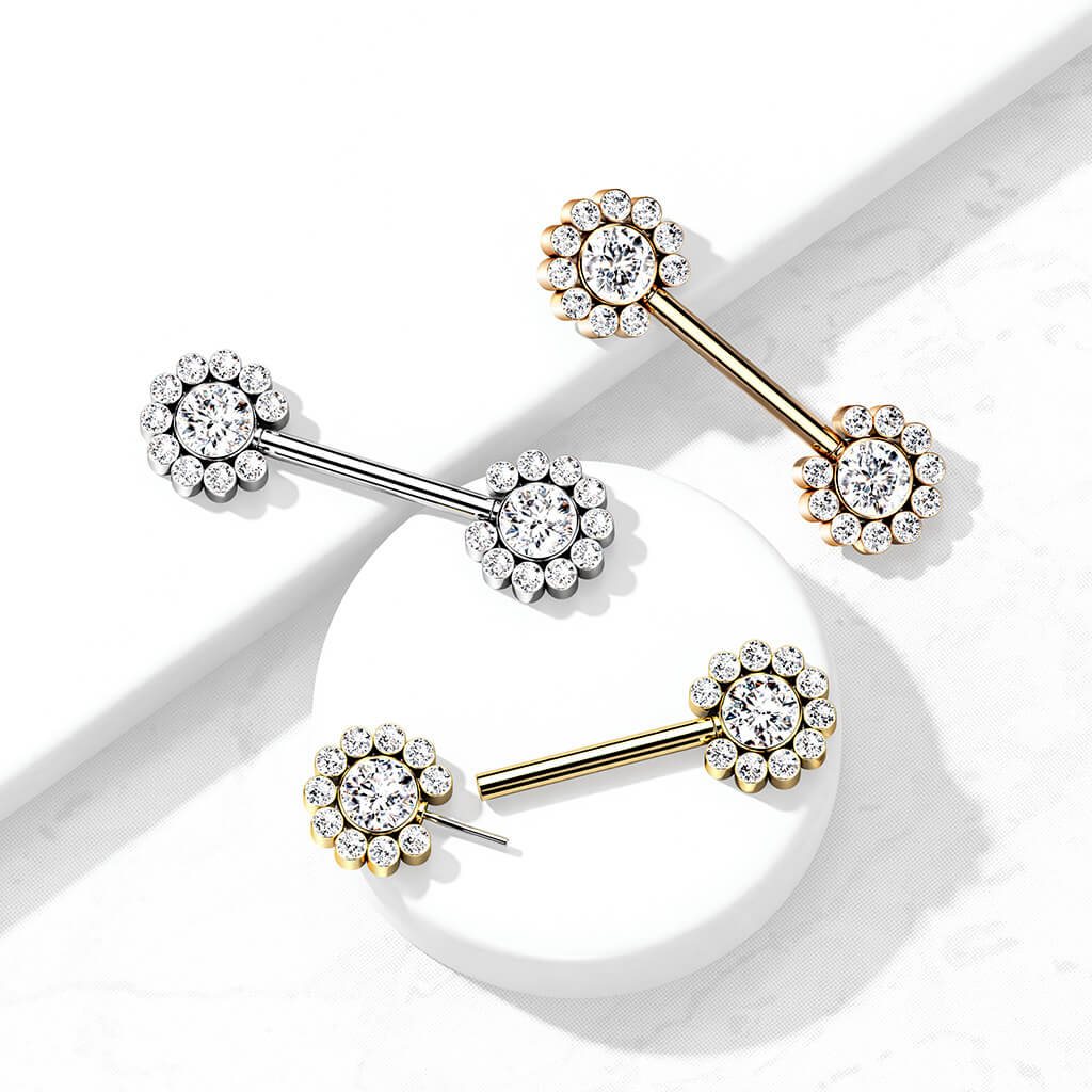 Nipple Piercing Flower Zirconia Push-In