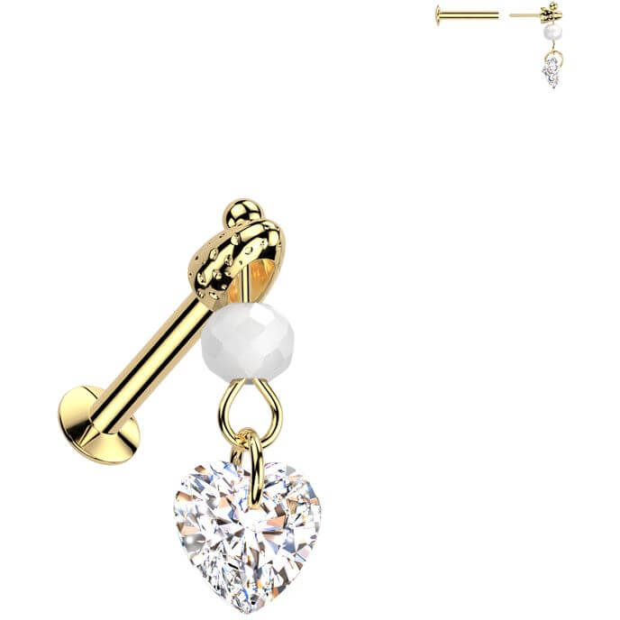 Labret heart zirconia glass bead dangle Push-In
