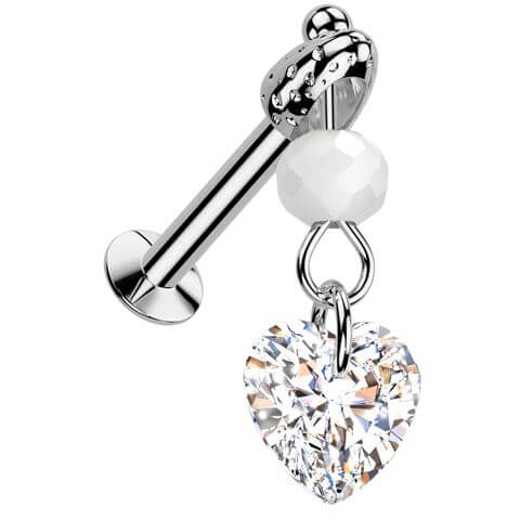 Labret heart zirconia glass bead dangle Push-In