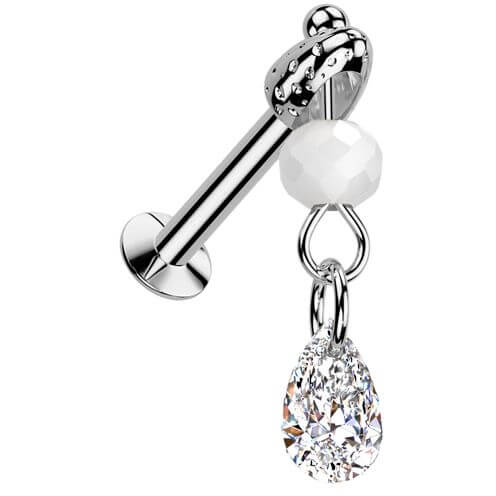 Labret teardrop zirconia glass bead dangle Push-In