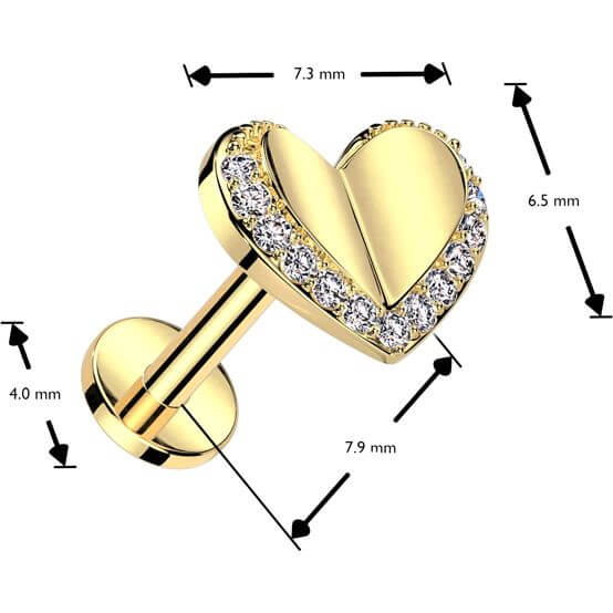 Labret cuore con zirconi Push-In